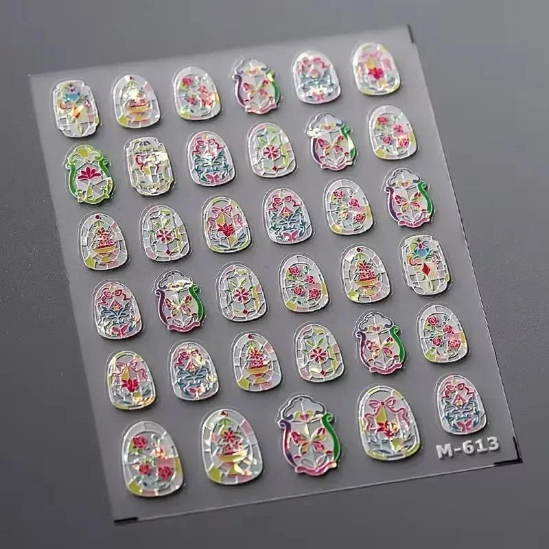 1pcs 5D Exquisite Flower Nail Art Stickers Colorful Macaron Flower Nail Decoration Decals DIY Adhesive Accessory