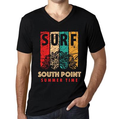Мужская винтажная футболка с рисунком футболка с v-образным вырезом Surf Summer Time SOUTH POINT Deep Black
