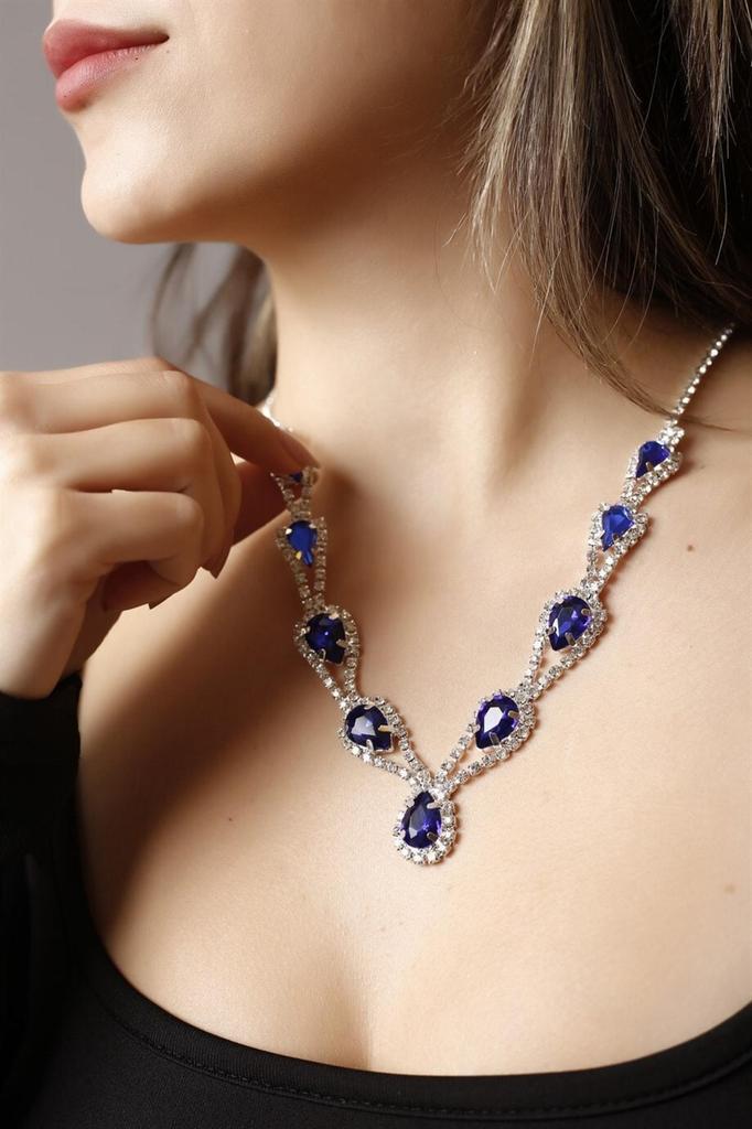 Посеребренный камень Хюррем, ожерелье и серьги, комплект для особых случаев, свадебный комплект, колье