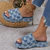 Women's Shoes Summer New Slope Heel Platform Beggar Beach Wear Denim Slippers Large Size Women