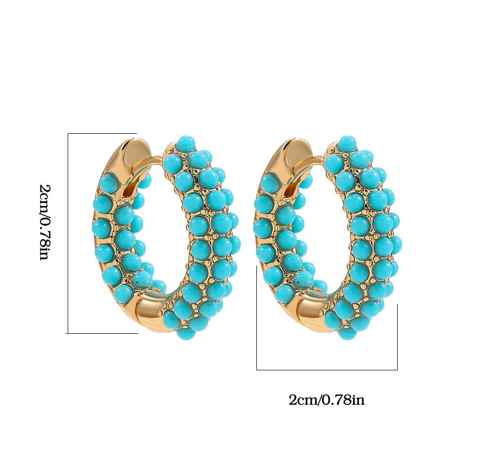ZAKOL Gold Color-plated Turquoise Hoop Earrings for Women Girls Fashion Round Blue Beads Circle Earrings Huggies Zircon