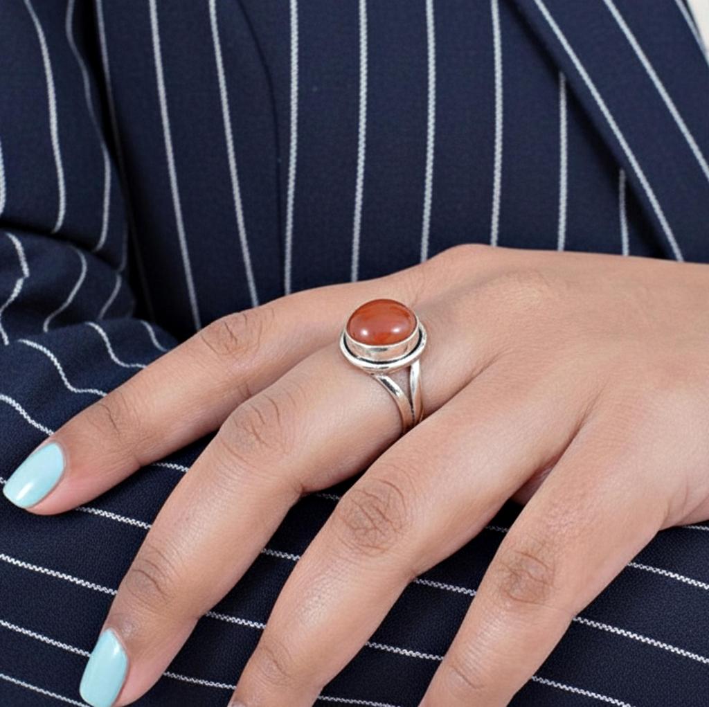Red Carnelian Round Statement Ring, 925 Sterling Silver, Handmade Bohemian Ring for Women
