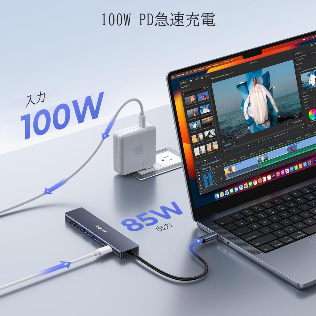 RayCue 7 в 1 USB C-концентратор USB C на HDMI GEN1 и высокоскоростная передача данных 5 Гбит/с Данные 4K HDMI 100 Вт PD Fast SD-карта совместима с iPhone Splitter, 2USB