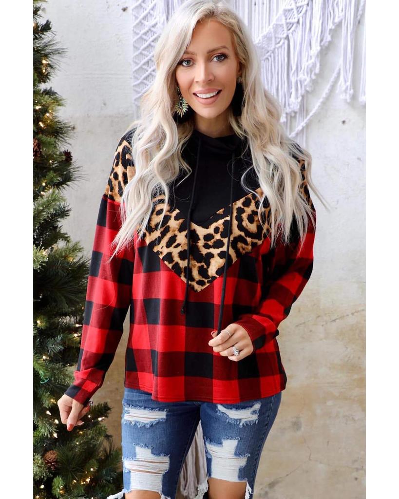 Azura Exchange Chevron Plaid Leopard Patchwork Turtleneck Sweatshirt