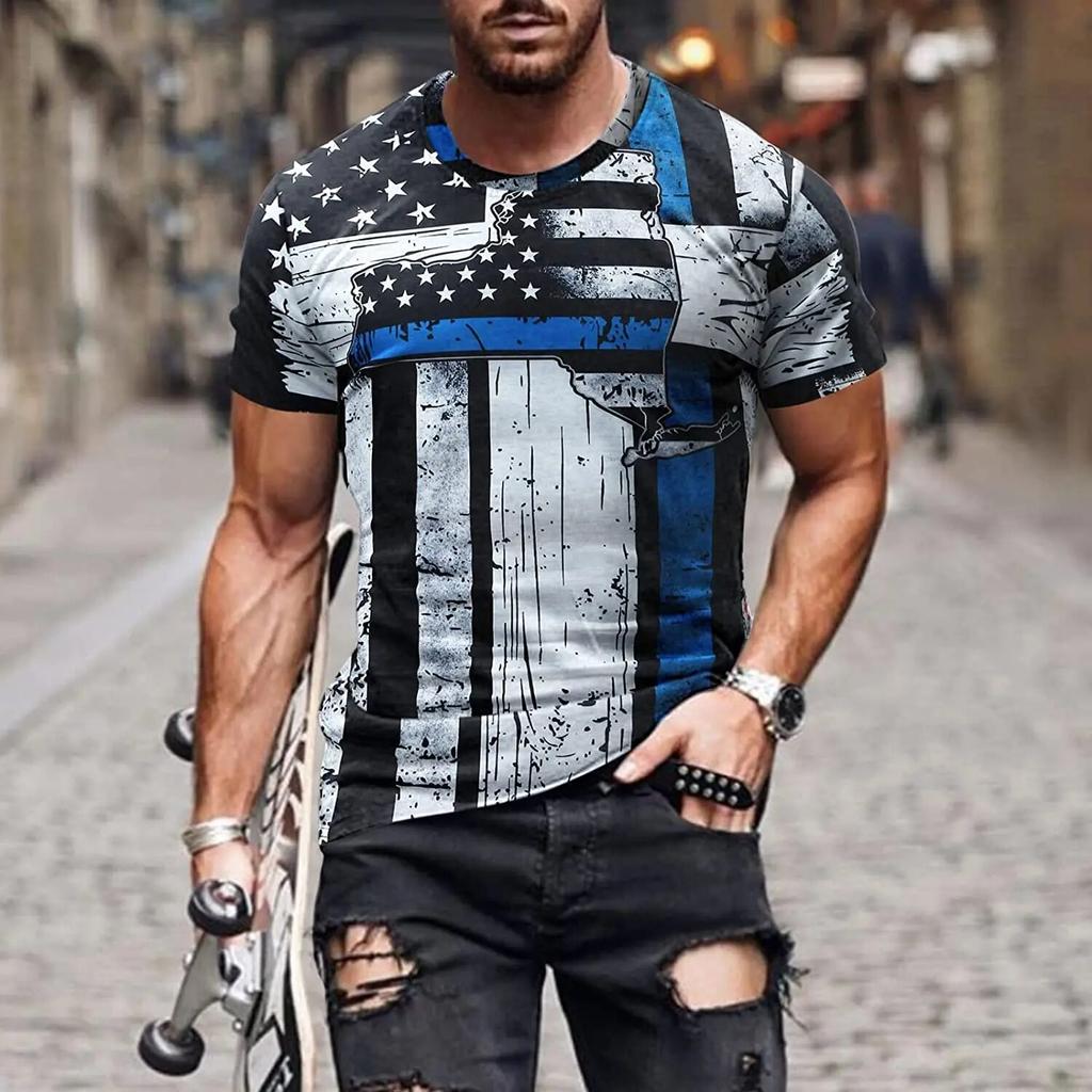 Short Sleeve Blouse Men Oversized T-shirt Short Holiday T Shirt Business Novelty Patriotic Soft Crewneck Loose Fit Polyester