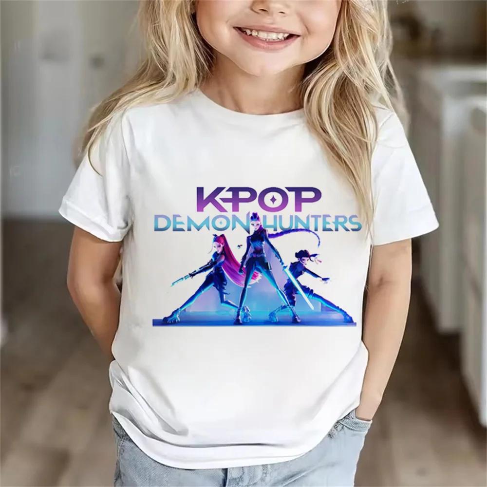 Детская футболка K-Pop Охотники на демонов, летний топ для мальчиков и девочек 2026, горячий принт, детская одежда