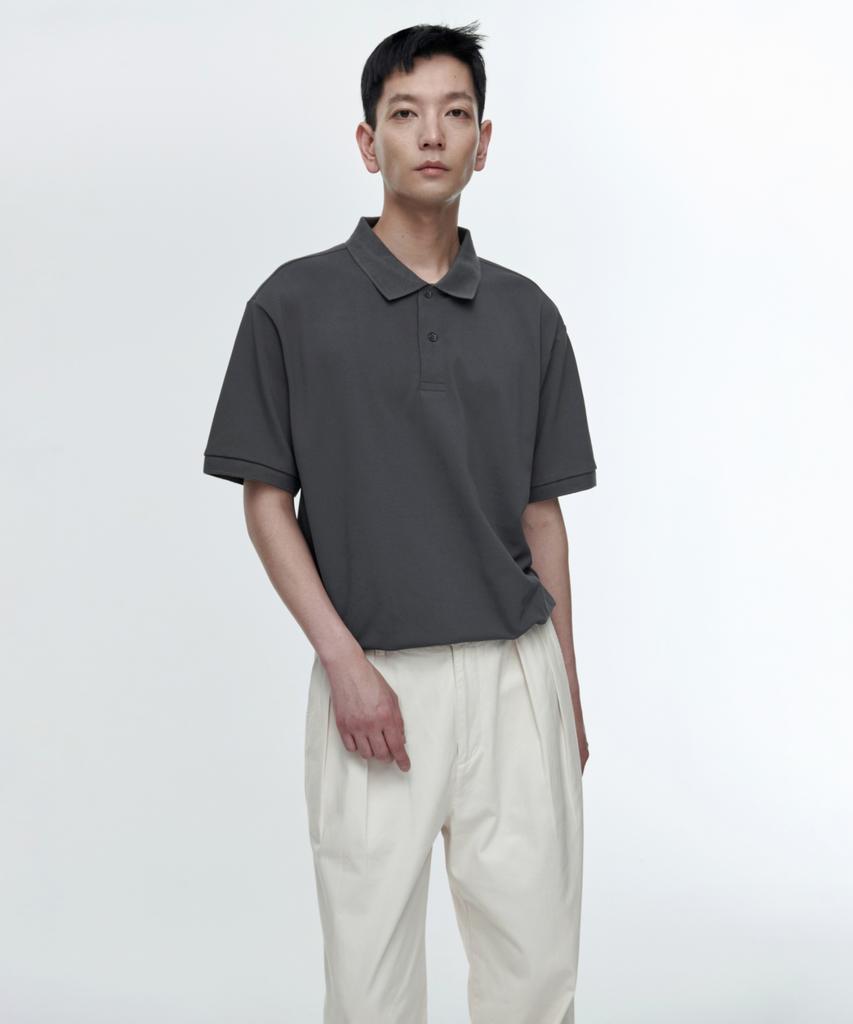 MUSINSA STANDARD [Cooltandard] Relaxed Fit Pique Polo Shirt [Gunmetal]