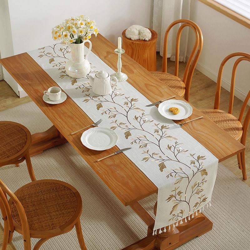 American Embroidery Table Runner Retro Tassel Dining Cover Decorative Long Cloth Party Banquet Camino De Mesa Kitchen