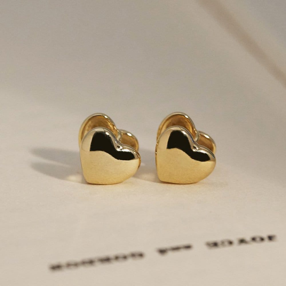 925 Silver Bold Heart One-Touch Ring Earrings W