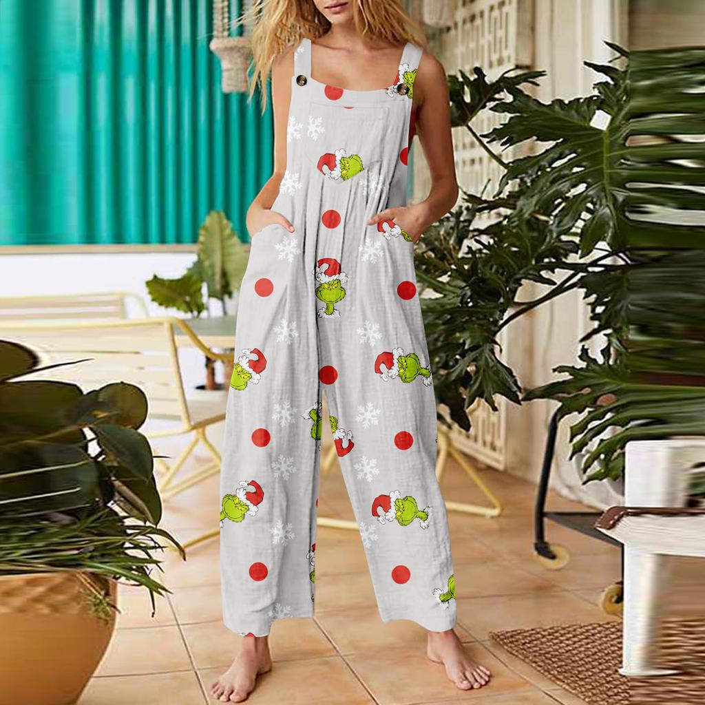 Women's Jumpsuit Halloween Print Casual Loose Vintage Shoulder Strap Cotton Linen