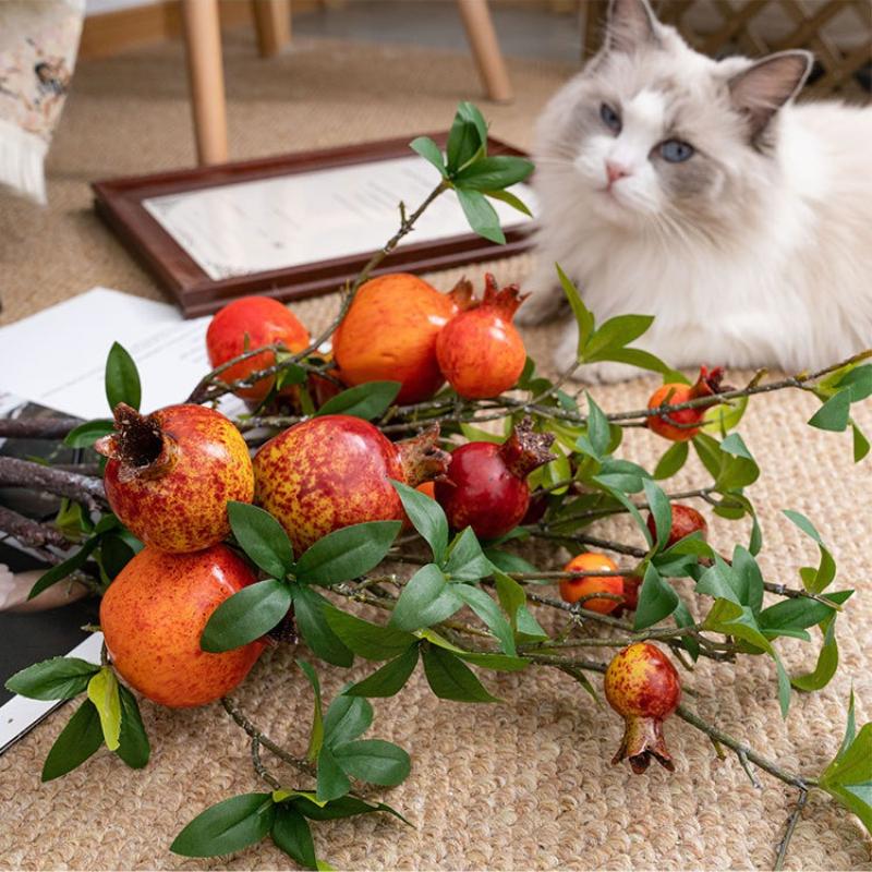 3 шт. Искусственные стебли граната с листьями, Искусственные фруктовые ветки для деревенского домашнего декора, Осенние центральные элементы, Свадебные и праздничные композиции, 73 см