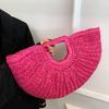 Женская соломенная сумка ручной работы, большая вместимость, сумка Bohemia Moon, однотонная соломенная сумка в форме полумесяца, женская повседневная сумка