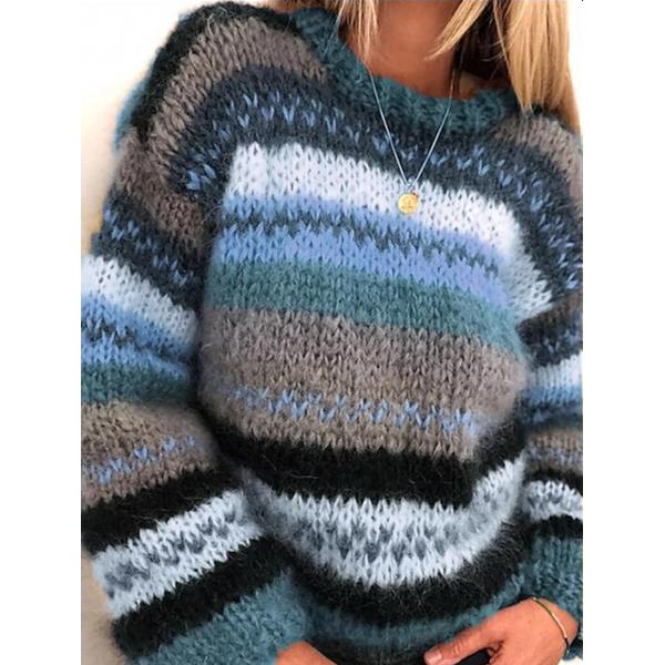 Радужный свободный и модный свитер, повседневный и теплый, универсальный вязаный свитер, женская одежда