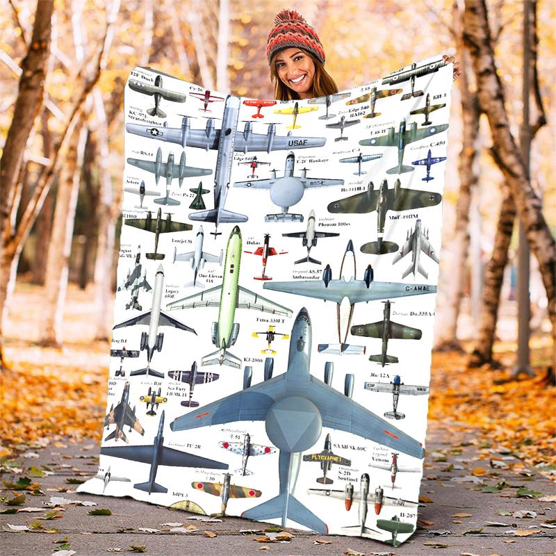Aircraft Flannel Blanket Soft Warm All-Season Throw, Design for Camping, Car Travel, Hiking Sofa, Bed, Office Perfect Gift for Parties