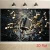 1pc 2D Flat Party Banner1pc Vintage Microphone Backdrop With Golden Music Notes Lights No Power Required Made with Durable Polyester Made