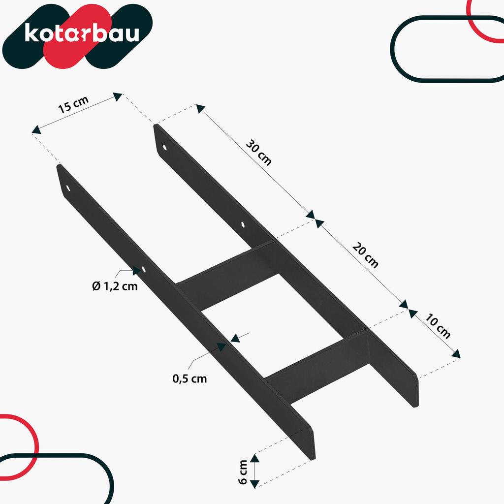 KOTARBAU® H-Post Base for Brick-In Installation Bracket Anchor Black Galvanized Steel 150 MM Set of 2
