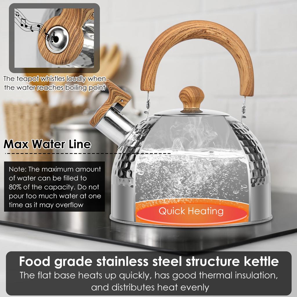 3/2L Tea Kettle with Anti-scald Handle Food Grade Stainless Steel Stove Top Tea Kettle Rustproof Whistling Tea Kettle