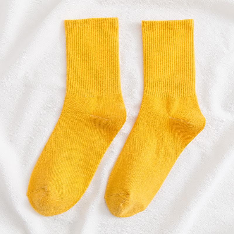 Colorful Women's Medium-Tube Cotton Socks - Trendy Macaron Candy Colors for Spring and Autumn