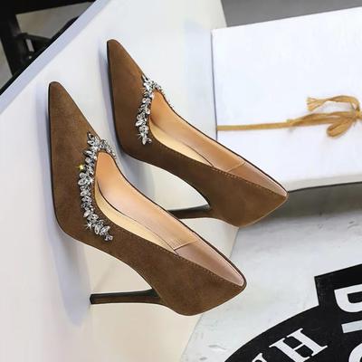 Модная сексуальная обувь-лодочки на высоком каблуке с острым носком, со стразами, женские туфли-лодочки из замши на шпильке, высокий каблук 10 см, премиальная банкетная обувь, женская обувь для вечеринки