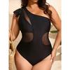 2025 One Shoulder Plus Size Swimwear Women Solid Chubby Curvy One Piece Swimsuit Beach Lady Large Big Bathing Suit