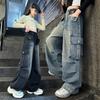 Детские винтажные джинсы с потертостями и карманом для девочек Y2K уличные джинсовые брюки для подростков детские мешковатые джинсы карго