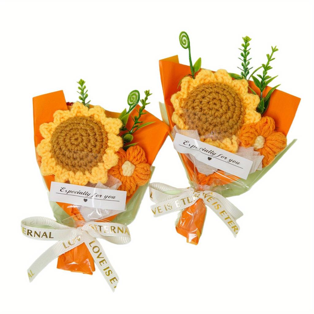 1Pcs Sunflower Yarn Bouquet Handmade Knitted Graduation Bouquet Gift