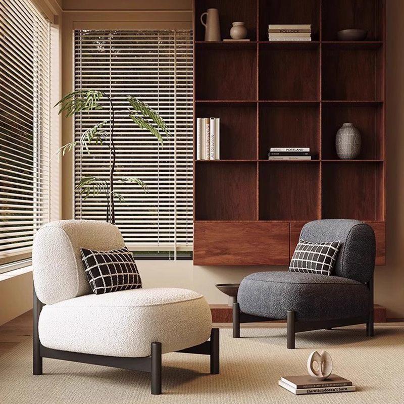 Cozy Lambswool Single Sofa Chair - Ideal for Living Rooms, Balconies, and Meeting Spaces