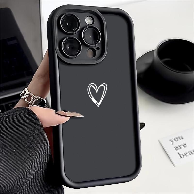 Однотонный чехол для телефона с узором в виде сердца для iPhone 16 15 14 13 Pro Max 12 11 Pro 16E 17E 17, однотонный, противоударный, защита объектива, мягкая крышка