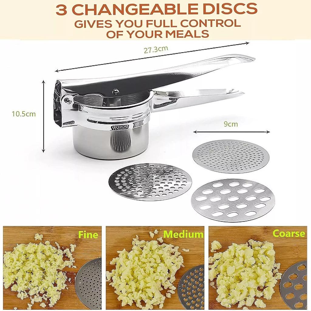 Измельчитель картофеля из нержавеющей стали с 3 съемными и сменными дисками, толкушка для продуктов, пресс для фруктов и овощей, ручная толкушка для кухни