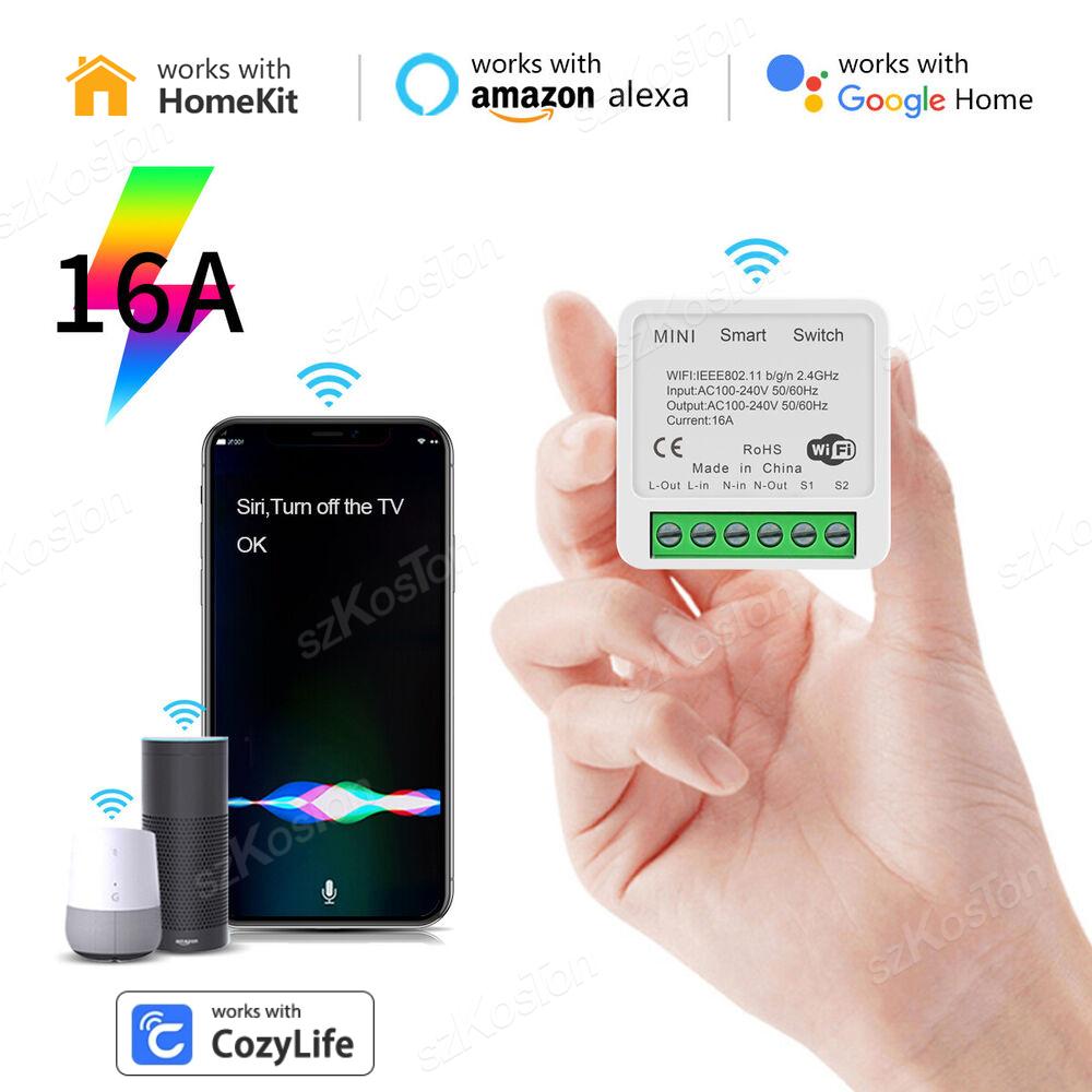 16A WiFi Smart Switch для HomeKit Mini Smart Breaker 2 Way Lights Control Работает с Siri Alexa Google Home Cozylife APP