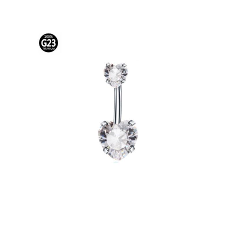 Титановое кольцо для пирсинга пупка в форме сердца с цирконом G23