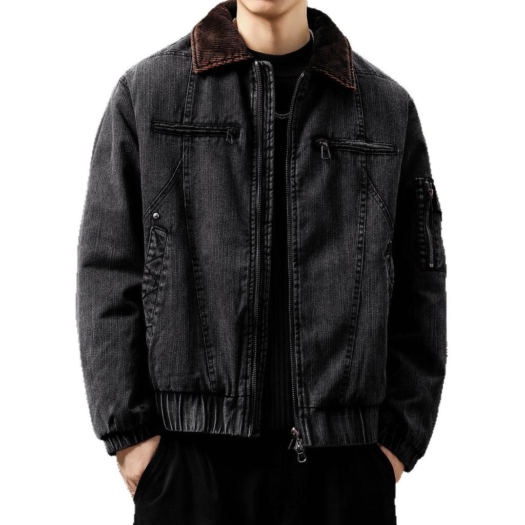 2025 Men's High-End Detroit Denim Workwear Jacket with White Duck Down Filling