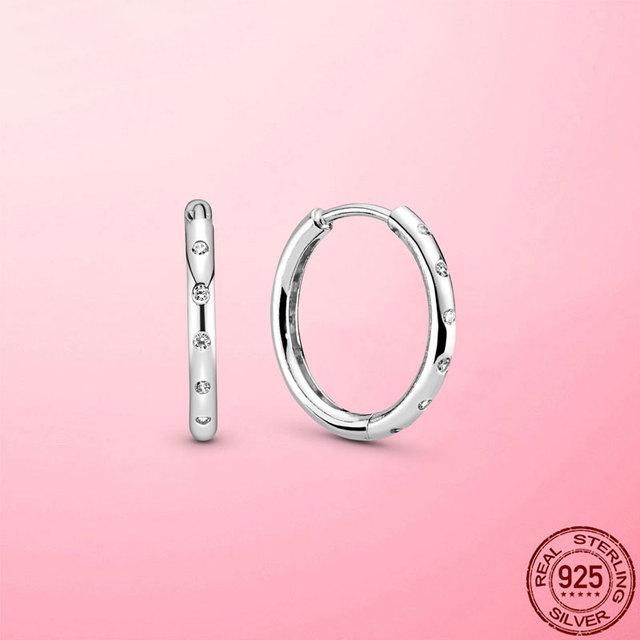 Серьги 925 стерлинговое серебро Классические серебряные серьги-кольца с прозрачным цирконом для женщин Модная бижутерия Серебряный подарок