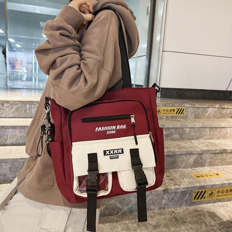 Women's Handbag Color Block Men's Messenger Bag Large Capacity Student Class Shoulder Bag