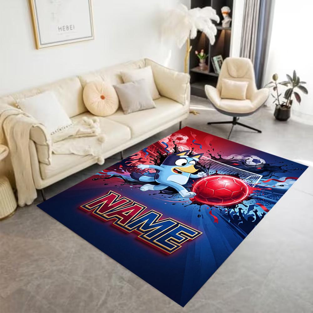 Bluey's Soccer Adventure Customizable Name Carpet Design for Hallway Game Room Entryway Bedrooms Antislip Carpet Decorate Offices Gift for Festivals