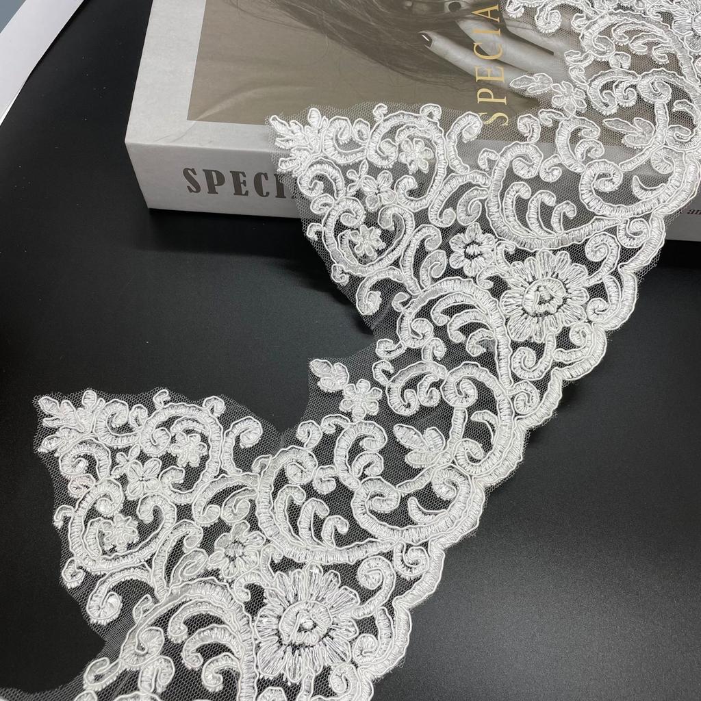 50Yard 15Cm Car Bone Lace Wedding Dress Clothing Accessories Fabric Cloth Decorative Beads Lace Polyester Silk Cloth