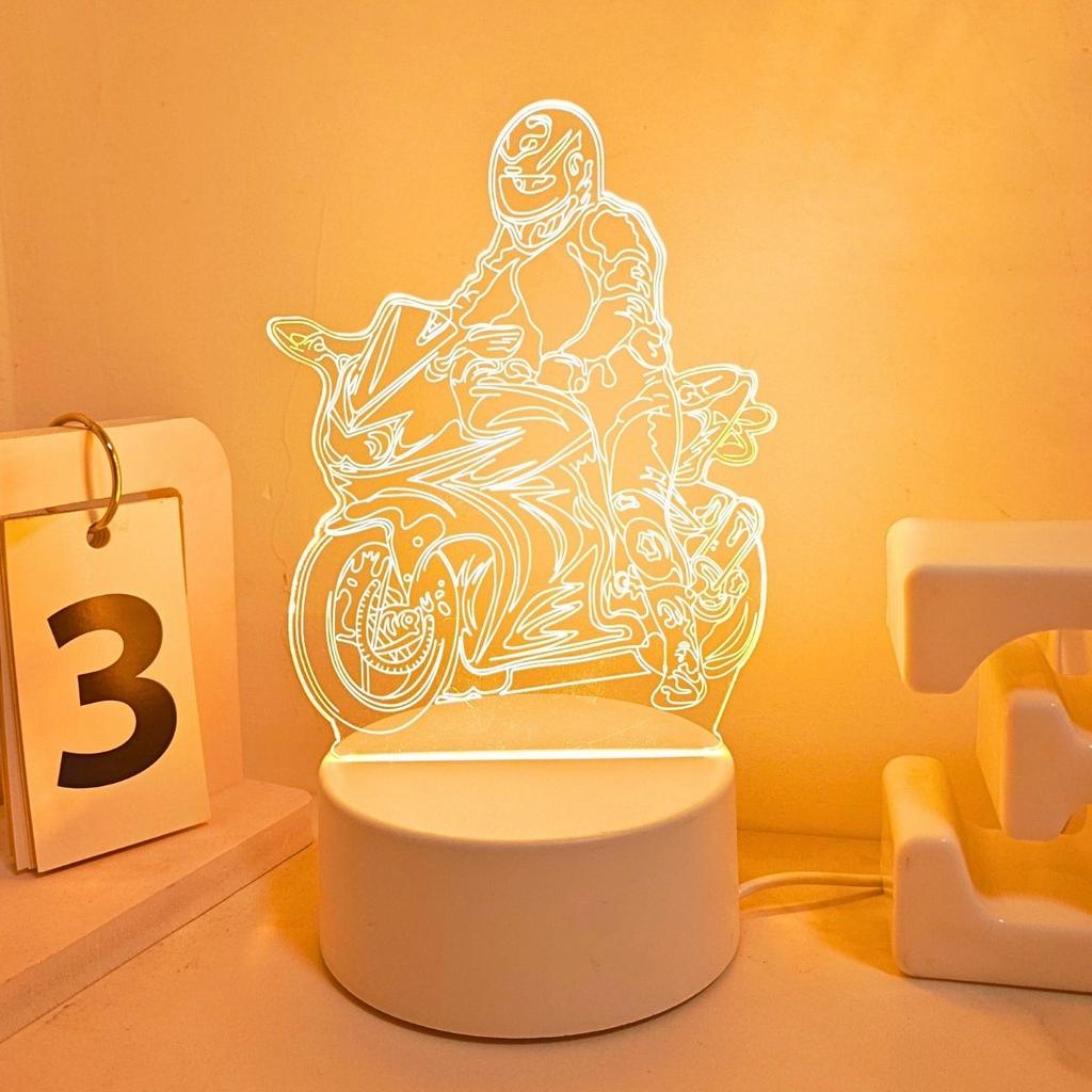 Креативный 3D ночник в виде мотоцикла с питанием от USB, свет для украшения дома, гостиной, спальни, праздничный подарочный свет