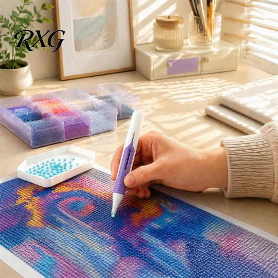 Faux Diamond Art Auxiliary Tools Automatic Bead Dispenser Pen, Wax-Free, Ergonomic ABS Crafting Pen Tool for Round Diamonds, Efficient Placement