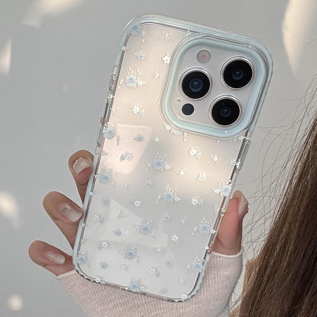 Маленький и свежий Подходит для iPhone 16 Apple 15 Чехол для мобильного телефона 14promax Нежные голубые цветы 13 Прозрачный 11 Мягкий набор