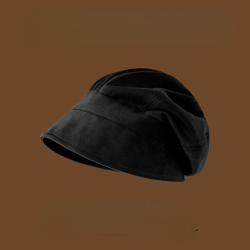 Hat Women's Autumn and Winter Literary Retro Versatile Suede Cold Hat Showing Face Small Octagonal Hat Japanese Fisherman Hat