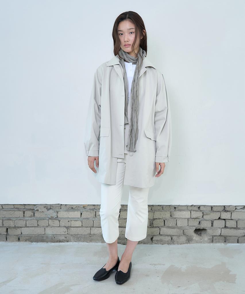 AMIDI A-Line Covered Button Half Jacket_Light Beige