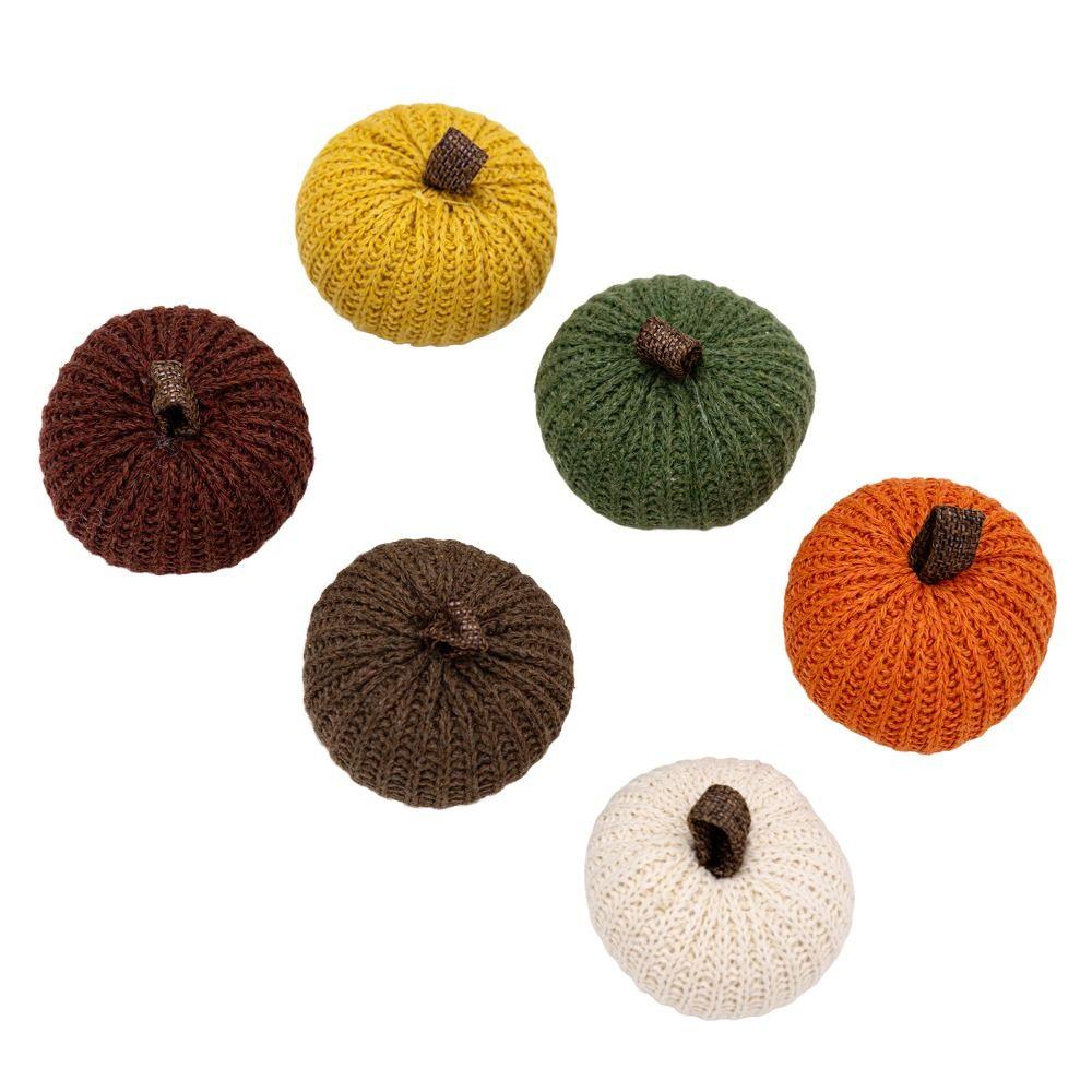 6Pcs Knitted Fabric Fall Harvest Pendant DIY Craft Fabric Pumpkin Decor Thanksgiving Decor