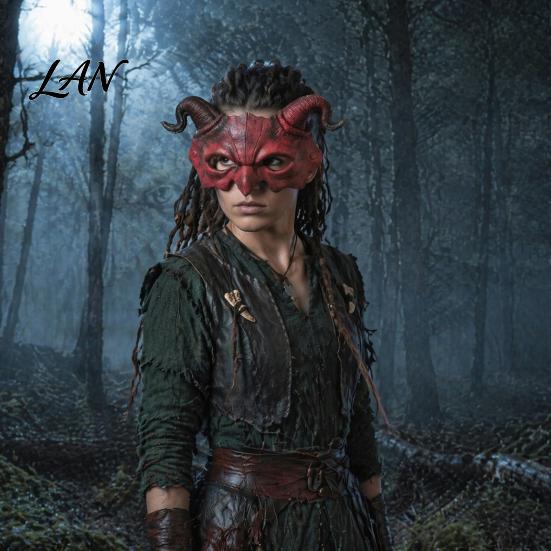 Готическая Маскарадная Маска Хэллоуин Рога Барана Демон Маска, Ужас Дьявол Половина Лица Легкая для Косплея Костюмированной Вечеринки Удобная