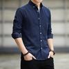 Мужские весенние приталенные рубашки с длинным рукавом на пуговицах: Повседневные рубашки с лацканами