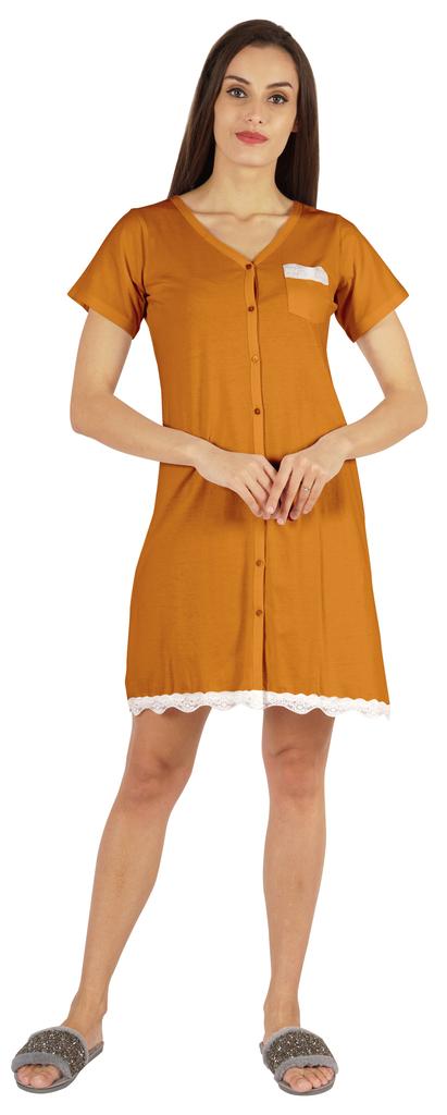 Inkmeso Solid Button Down Nightgown Sleepwear For Women  S V- Neck Nightshirt