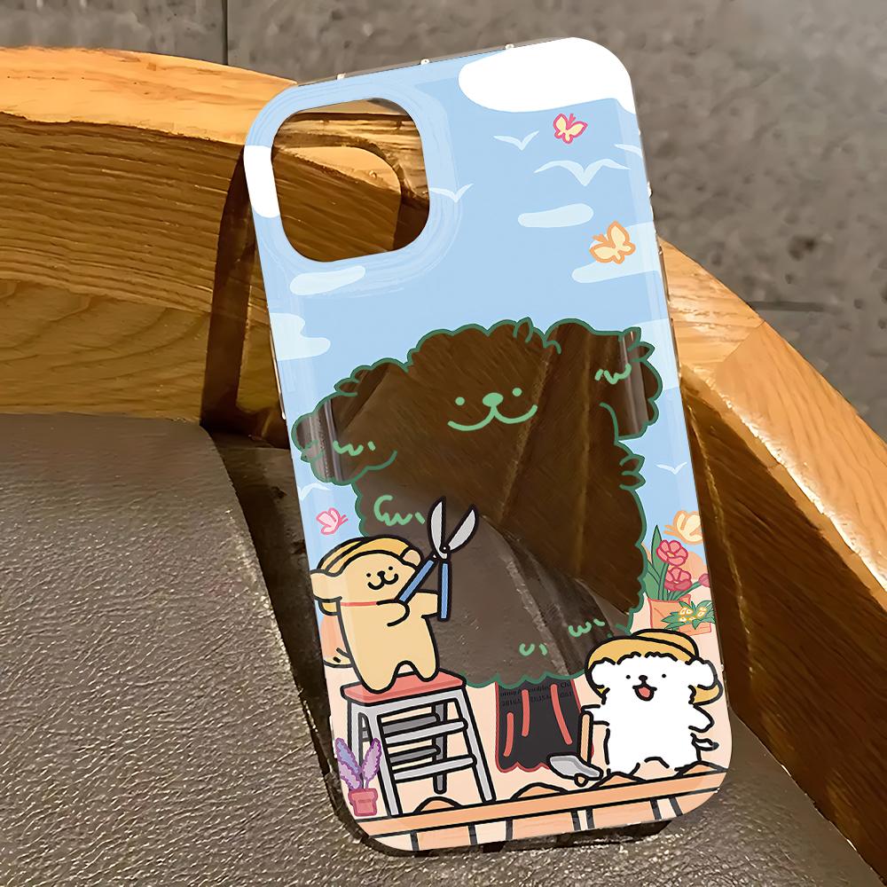 Милый мультяшный щенок Собака Чехол для телефона iPhone 17 16e 16 15 14 13 12 11 Pro Max 7 8 Plus X XR Подушка безопасности Защита от падения Прозрачный чехол