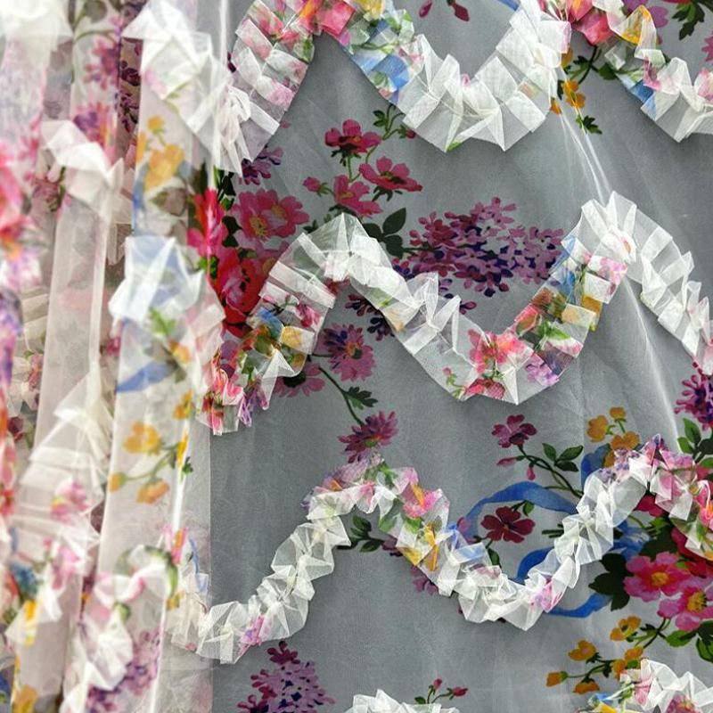 3D плиссированная цветочная кружевная сетка, украшение на свадьбу, фон, цветочный принт, ткань для самостоятельной одежды, платье, дизайнерская ткань