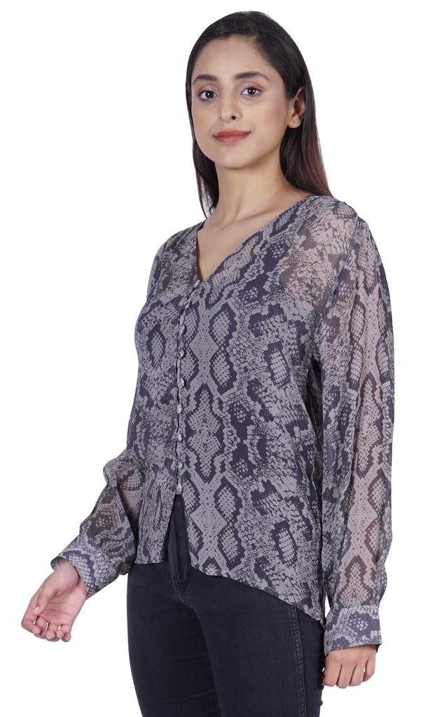 Moomaya Printed Women  S Button Down Shirt Long Sleeve Tshirt V-Neck Tunic