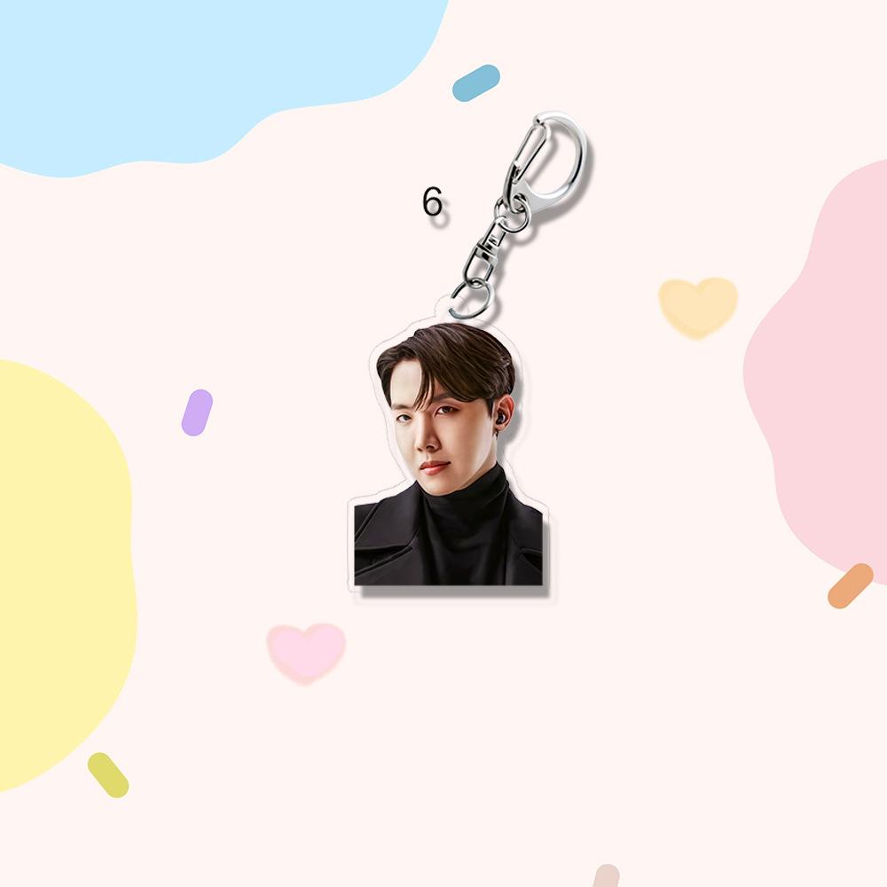 7 шт. Акриловый брелок-фото BTS в черном наряде, Брелок Bangtan Boys в официальном черном костюме, Подвеска на сумку для фанатов K-pop ARMY