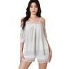Beautiful yarn princess wind one-word shoulder white suit breathable lace suspender mesh yarn pure desire wind